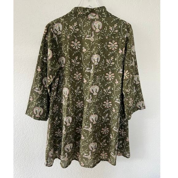 World Market Women's Paisley Tunic S/M Green Cotton Long Sleeve Casual Top - Picture 2 of 6